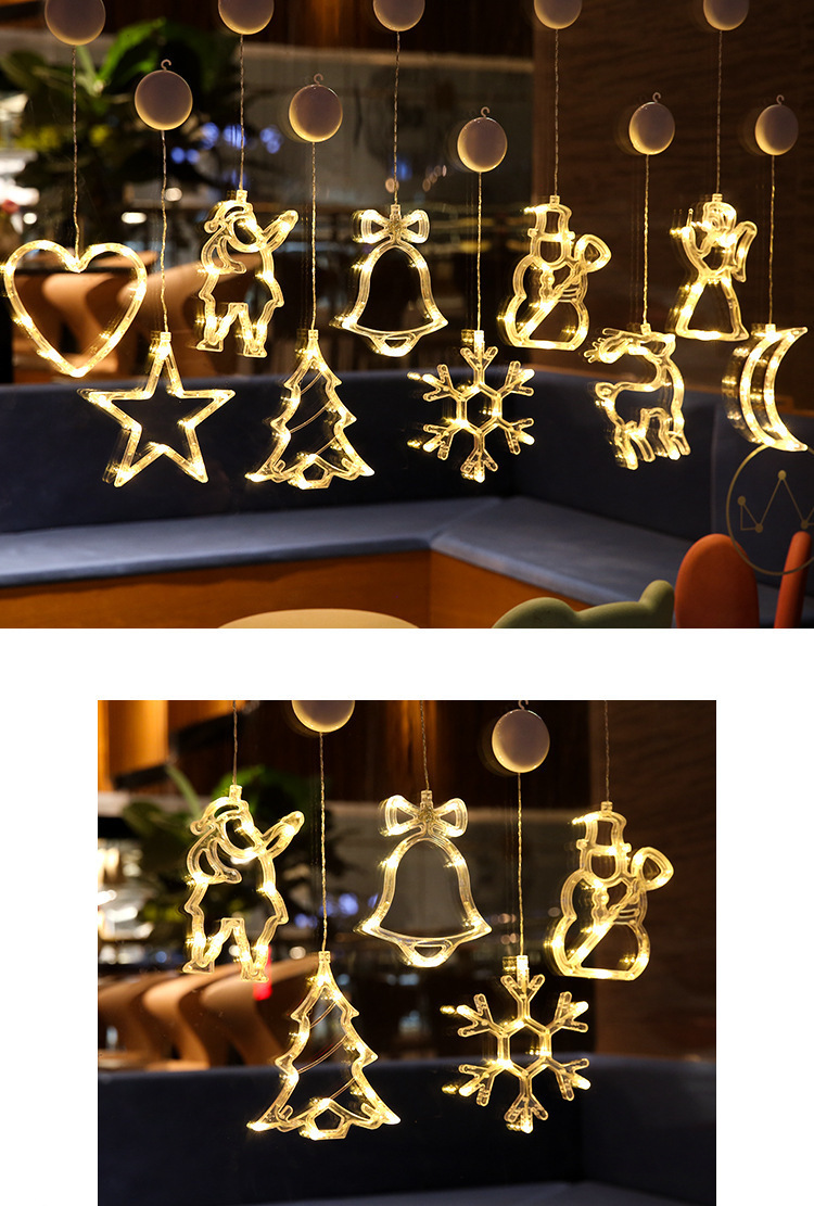 Weihnachts-Fensterbeleuchtung mit Saugnäpfen – 10 batteriebetriebene LED-Dekorationen mit 10 weihnachtlichen Motiven (Weihnachtsmann, Schneeflocke, Rentier u. v. m.)_voghion.com