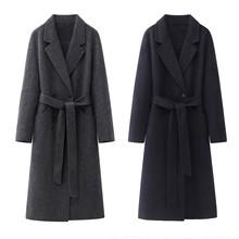 2025秋冬季新款时尚腰带双面毛呢外套长款大衣女AR234021
