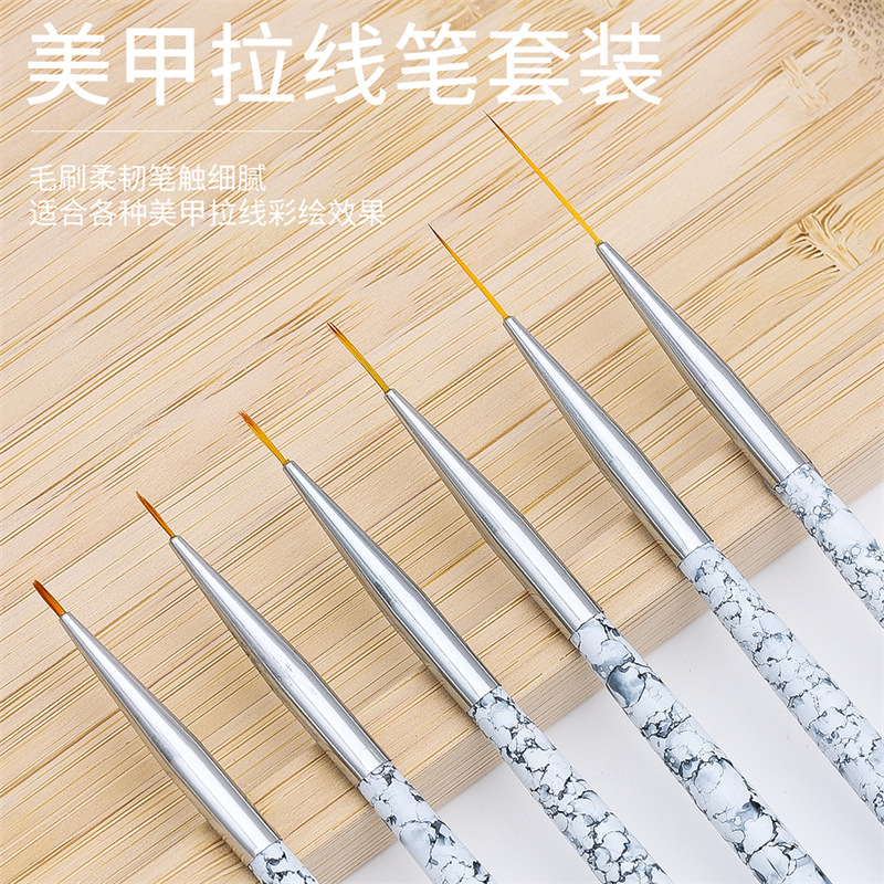 Amazon popular 6-piece marbling uñas dibujo pluma pintura pluma dibujo pluma gancho pluma conjunto de uñas pluma