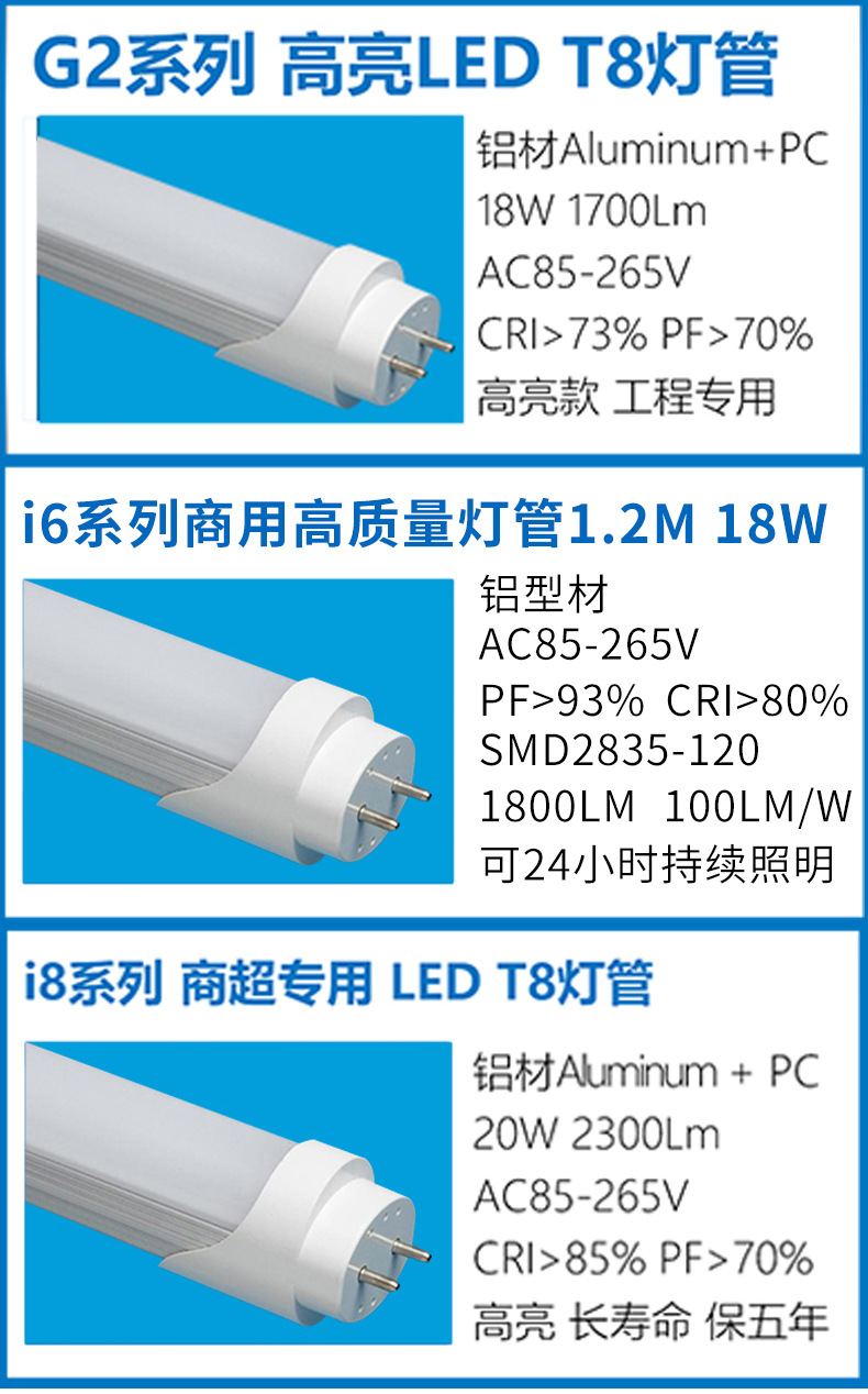 LED分体灯管 高光效日光LED灯管商场超市商用单排双排T8高亮灯管-阿里巴巴