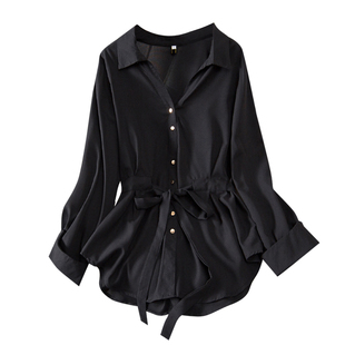 Cara CLUB plus size Waist Long Sleeve Shirt Women's Spring Fashion Belly-Covering Slimming Stylish French Chiffon Top