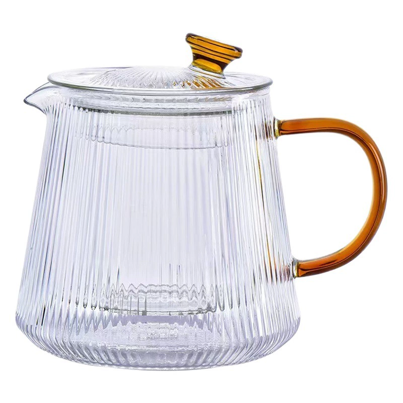 Термостойкий стеклянный чайник Чайник для кипячения Утолщенный вертикальный узор с фильтром Чайный чайник для разделения воды Японский чайный набор кунг-фу костюм