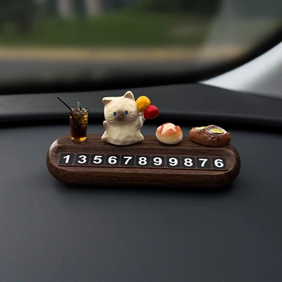 Plate for Moving Vehicle, Hidden Number – Nömrəli dayanma kartı - balloon-kitten-small-ornament-wood-grain-parking-sign-comes-with-5-sets-of-numbers