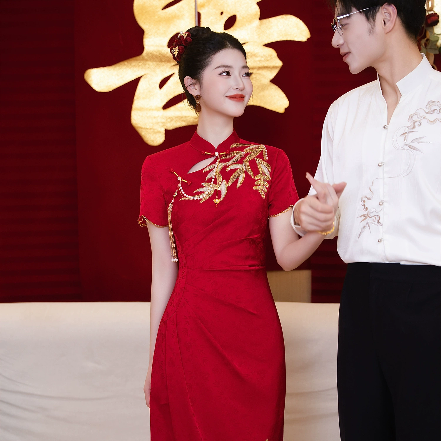 Красное платье-чонсам для невест маленького роста, новинка 2025 года, свадебное платье в китайском стиле