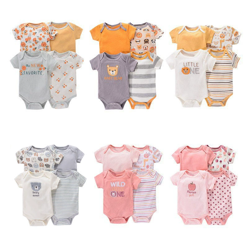 Летний детский короткий комбинезон для ползания 0-1 год, мальчик и девочка, милый комплект из четырех предметов, оптовая экспортная продажа