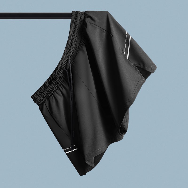 Pantalones cortos de hielo para hombres, tres puntos, correr, atletismo, fitness, verano, delgados, pantalones de entrenamiento de maratón de secado rápido