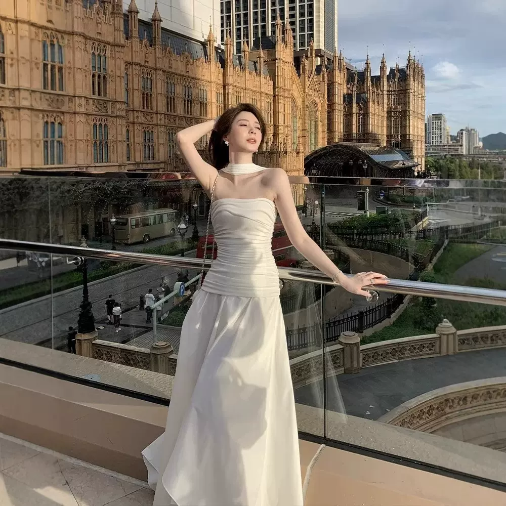 透氧裙 自带浪漫氛感围针织抹胸连衣裙女高级感度假长裙25ss新款