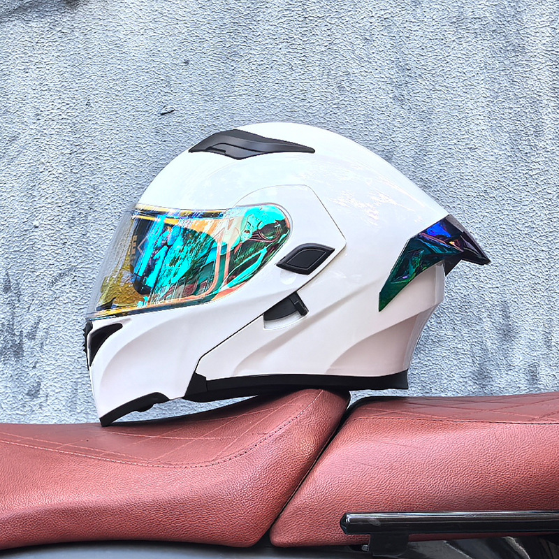Casco de motocicleta Orz, casco, casco, doble lente, cola grande, motocicleta, casco de carrera, casco, hombres y mujeres, calor de invierno