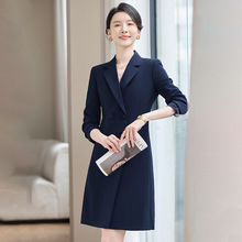 娃娃领连衣裙女修身显瘦OL通勤气质拼色职业工装幼师工作服女裙