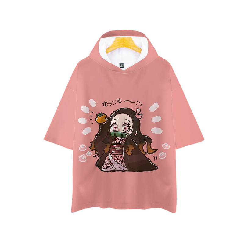 Ghost Extinguishing Blade Peripheral T-shirt Summer Korean-style Trendy Simple Hooded Top National Fashion Printed Short-sleeved Hoodie T-shirt Ghost Extinguishing Blade Peripheral T-shirt Summer Korean-style Trendy Simple Hooded Top National Fashion Printed Short-sleeved Hoodie T-shirt