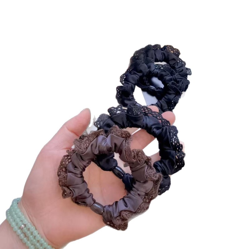 新款面膜缎大肠发圈木耳边头绳质感高级发绳丸子头高马尾皮筋发饰|undefined