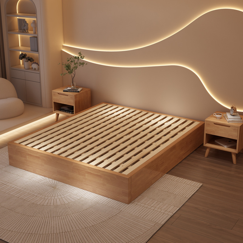 Solid wood tatami bed without bedside floor 1 m hotel bed without backrest 1.2 Japanese modern simple 1.5 bedstead