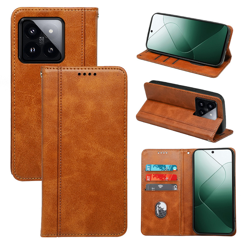 Suitable for Xiaomi15Pro Mobile Phone Leather Case Xiaomi 13 Flip Cover 14t Magnetic Calfskin Mobile Phone Protective Case
