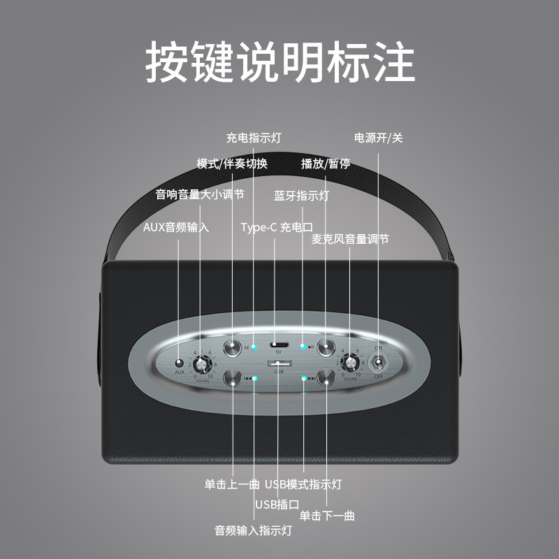Oneder/Huanda D7 レトロ Bluetooth スピーカー ホーム カラオケ マイク オールインワン サブウーファー 便利なスピーカー|undefined