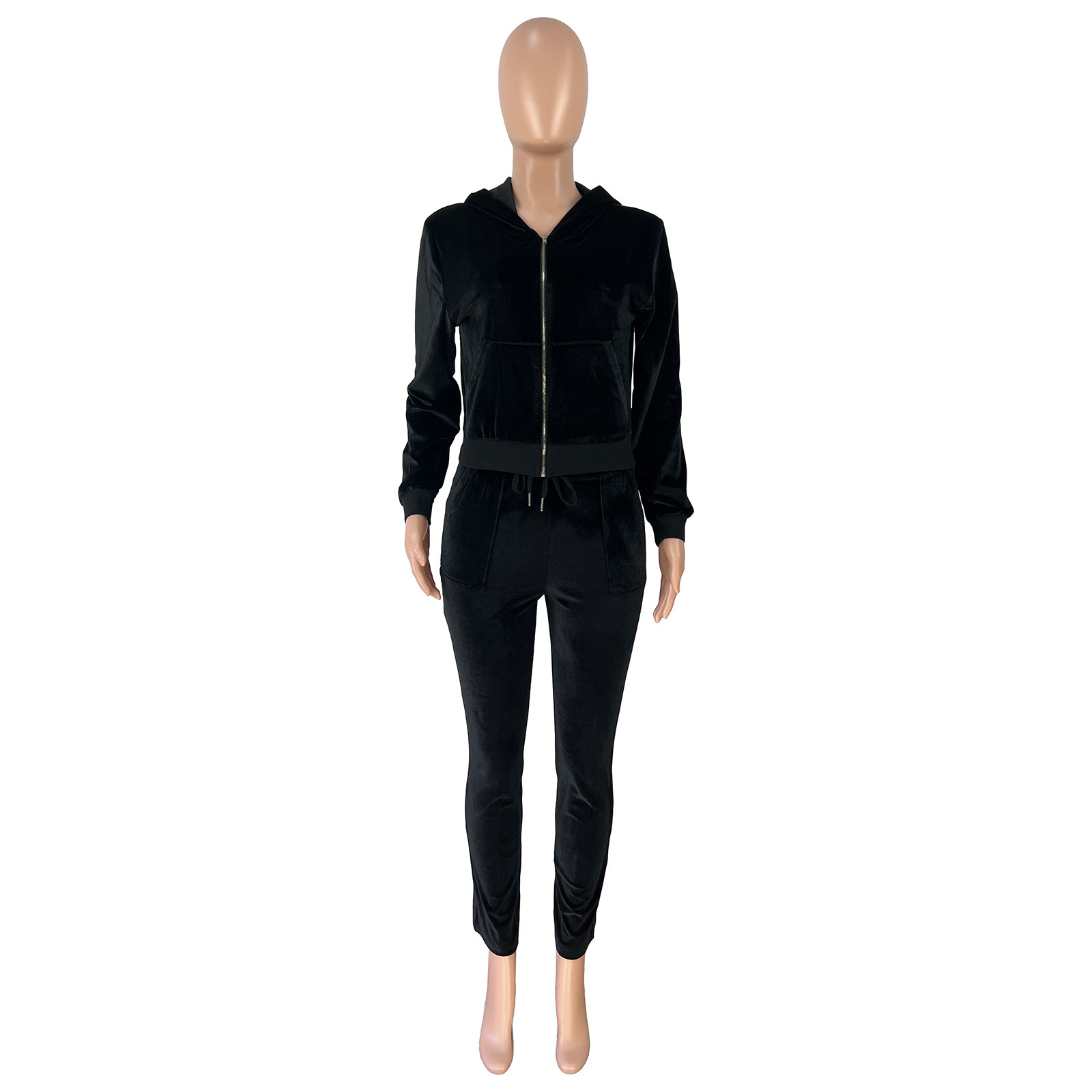 Damen Jogginganzug Aus Samt Mit Kapuze Für Den Herbst Und Winter_voghion.com