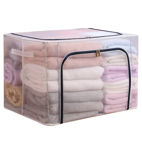 Clothes storage box transparent clothing moving organization box fabric folding wardrobe dormitory storage basket bag home