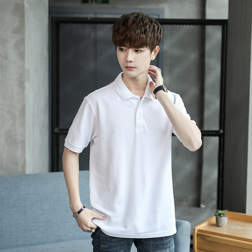 Summer Men's Solid Color POLO Shirt Casual Stand Collar Short Sleeve T-Shirt Japanese Literary Shirt Business Enterprise Advertisement Shirt