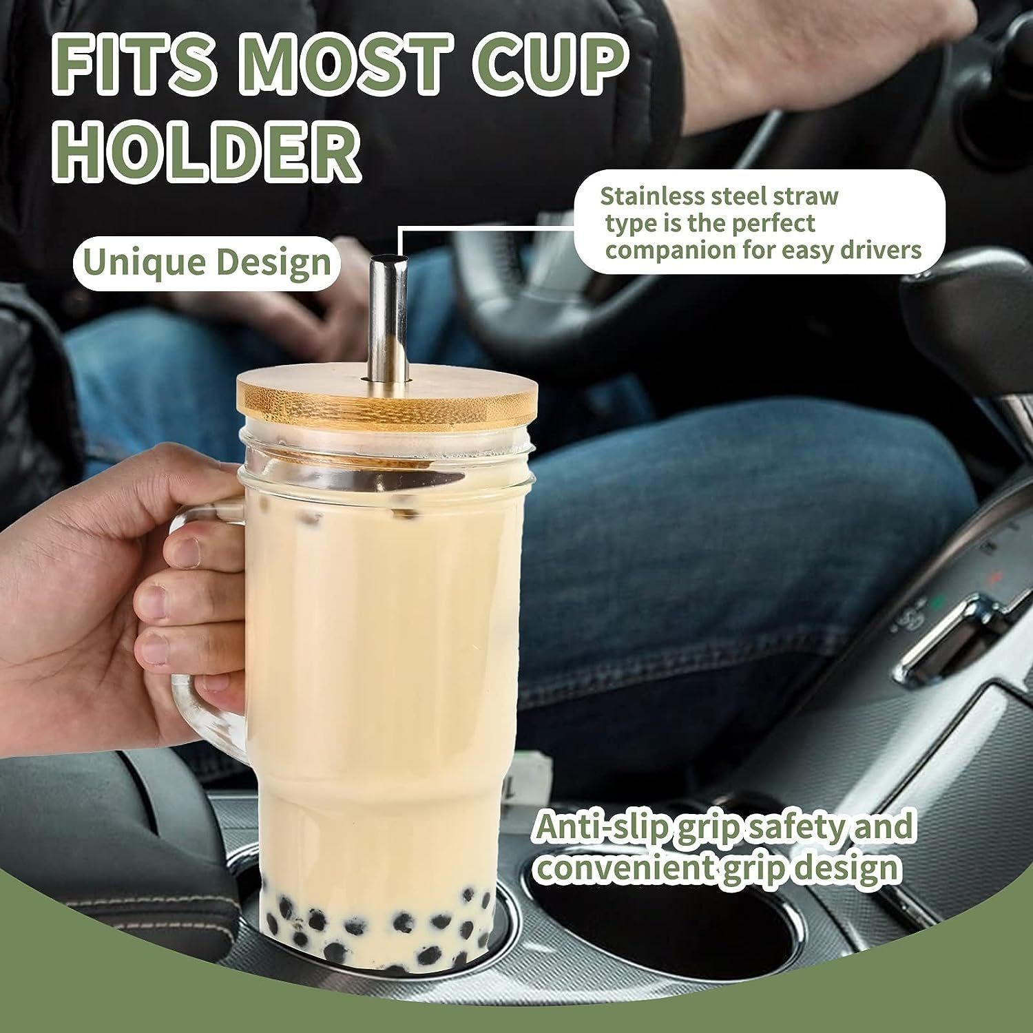 Amazon 24oz mango Mason taza de paja taza de té de leche taza de hielo de automóvil taza de botella de vidrio taza de cerveza