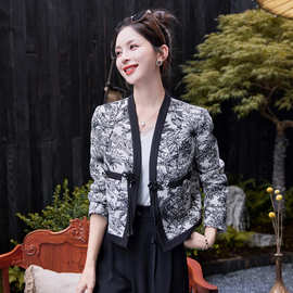 春季2025新款新中式女国风复古流苏盘扣上衣设计感小众水墨画外套