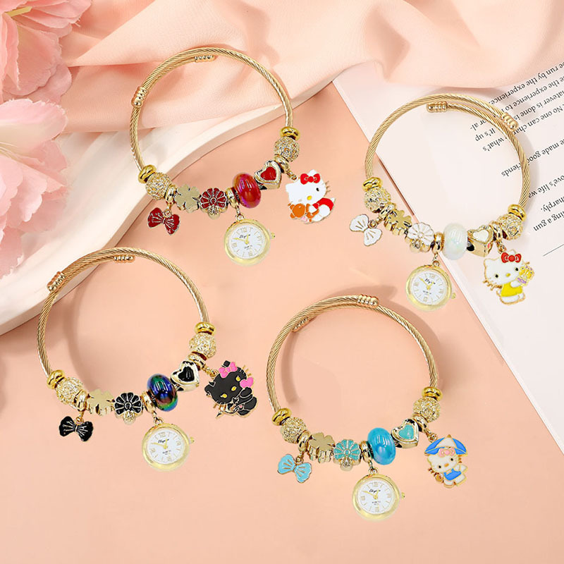 Hello Kitty Beaded Bracelet for Female Students Kt Cat Bow Pendant Watch Quartz Watch Stainless Steel Bracelet Hello Kitty Beaded Bracelet for Female Students Kt Cat Bow Pendant Watch Quartz Watch Stainless Steel Bracelet