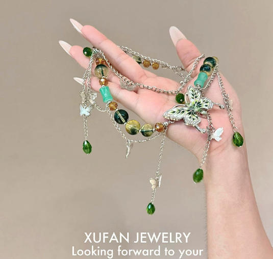 个性时尚多层叠戴设计感项链度假风服装搭配项链花朵流苏锁骨链|undefined