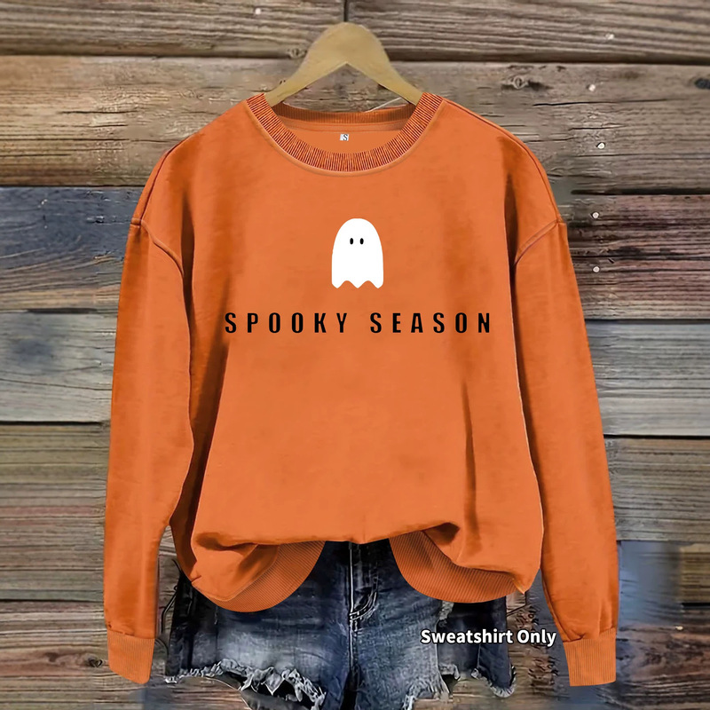 Loose Casual Women's Sweatshirt Halloween Horror Season Print New Foreign Trade Women's Round Neck Sports Sweatshirt