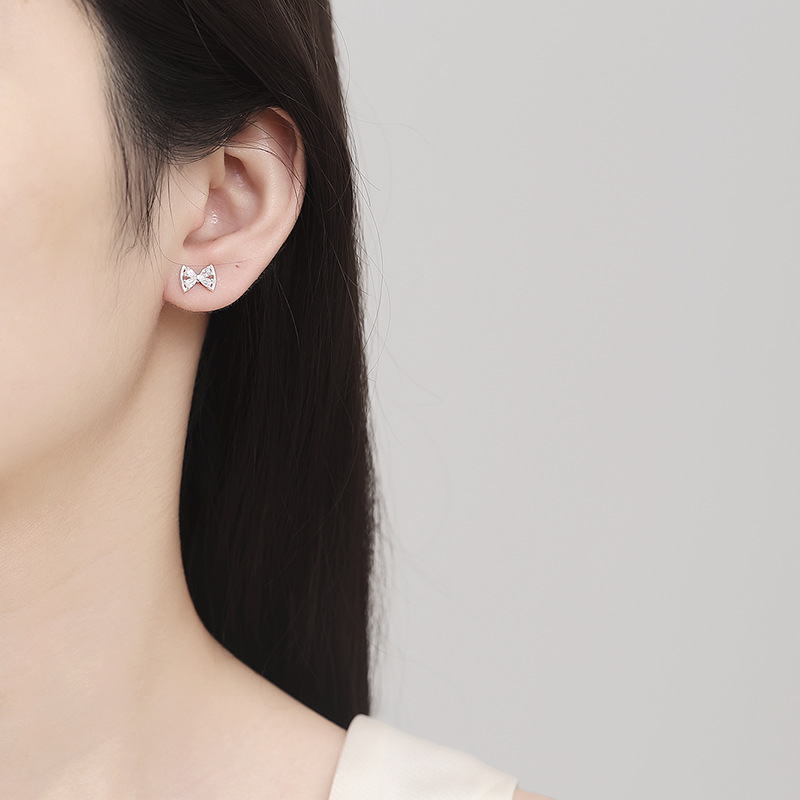 1g Weight 925 Sterling Silver Ear Needle Material Zircon Inlay Material Hoop Earrings Classification 1 Pair Quantity 1 Pair 925 Sterling Silver Zircon 925 Sterling Silver Earrings Bow Knot Hoop Earrings