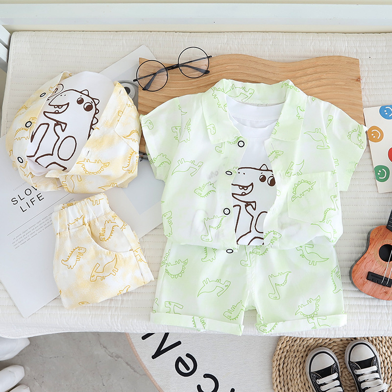 Boys Summer Shirt 2025 Summer New Style Little Boy's Stylish Full-Print Dinosaur Thin Shirt Short-Sleeved Three-Piece Set Boys Summer Shirt 2025 Summer New Style Little Boy's Stylish Full-Print Dinosaur Thin Shirt Short-Sleeved Three-Piece Set