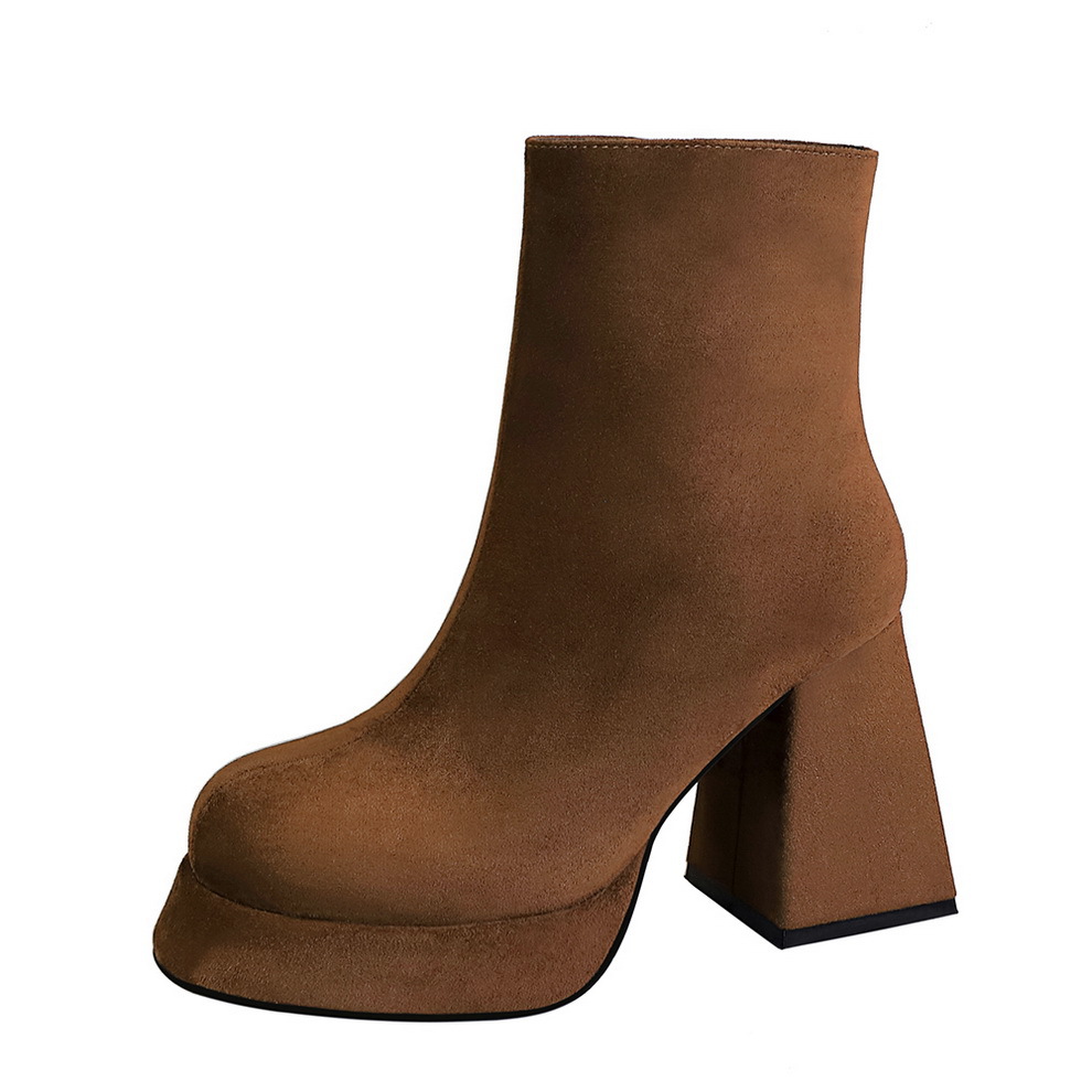 ShoeVault 7992-3 Europäischer und amerikanischer Modetrend Damen Dicke Superhohe Plateau-Schuhe mit wasserdichtem Absatz, runder Zehenpartie und seitlichem Reißverschluss_voghion.com