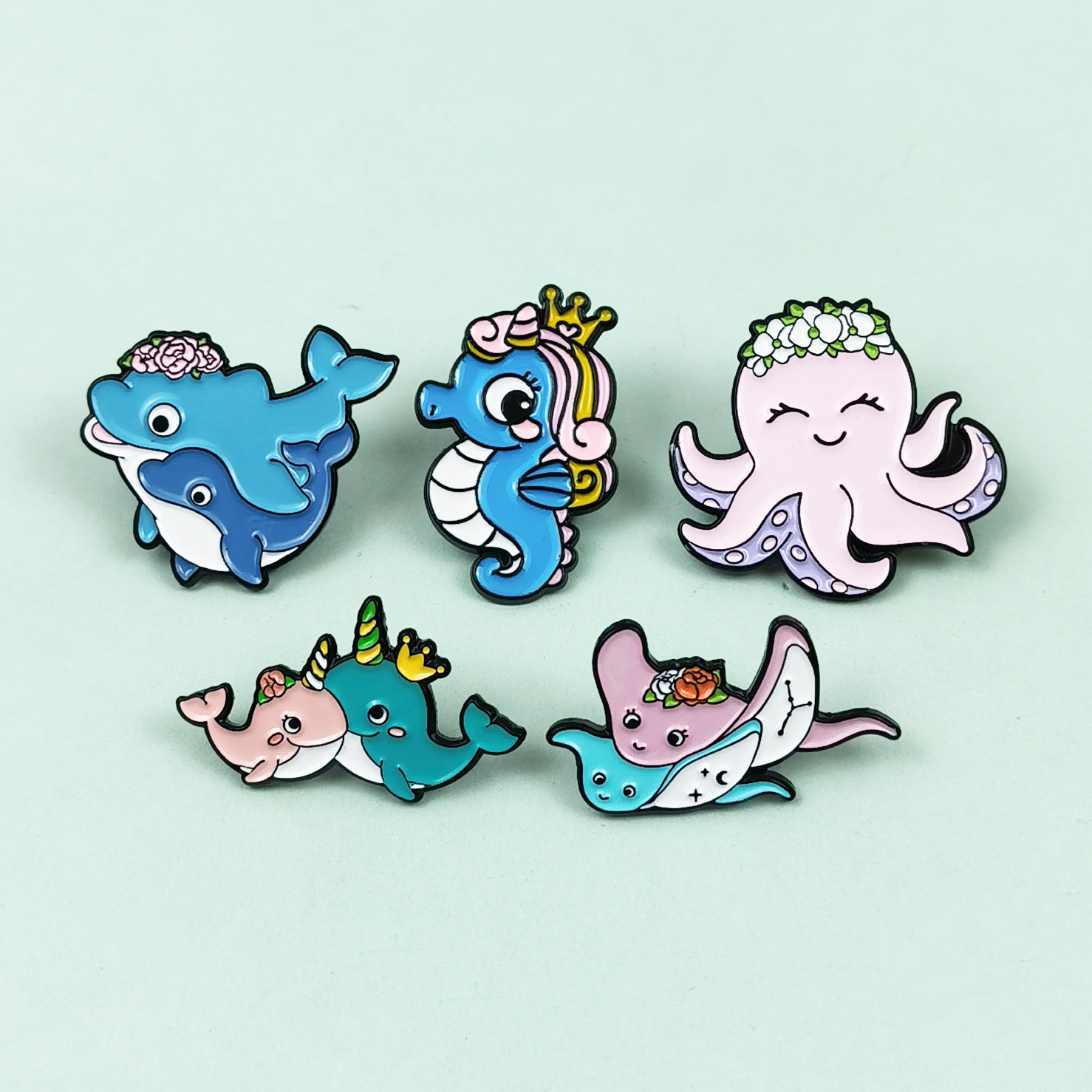 Insignia creativa de animales marinos Dibujos animados linda forma regalo joyería broche transfronterizo ins metal ropa collar