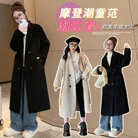 Пальто для девочек 2023 Осень-зима Новое пальто для девочек Двустороннее шерстяное пальто средней длины в Корейском стиле Модное пальто для детей среднего и большого возраста