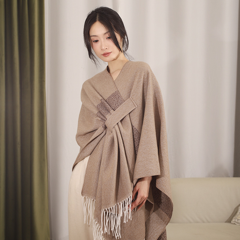 Transfronterizo Amazon Gradient Chale Plaid Abrigo Otoño Invierno Mantras Calentamiento Ribbon