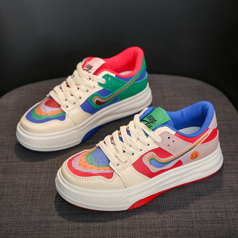 Casual Color Matching Rainbow Mandarin Duck Piccole scarpe bianche Donna 2023 nuova marea primaverile in scarpe sportive con fondo spesso rosso netto_voghion.com
