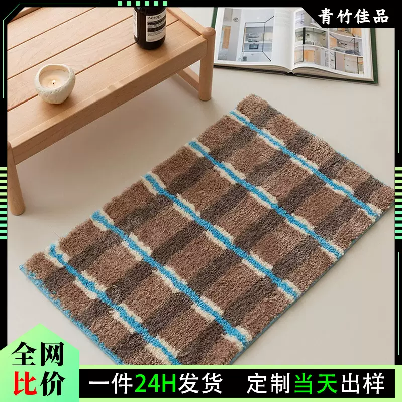 跨境复古簇绒仿羊绒地毯浴室卫生间簇绒家用防滑地毯房间进门脚垫