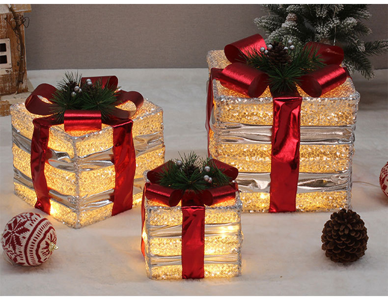 Elegant Christmas Gift Box Decor Set Handcrafted Fabric Ornaments_voghion.com