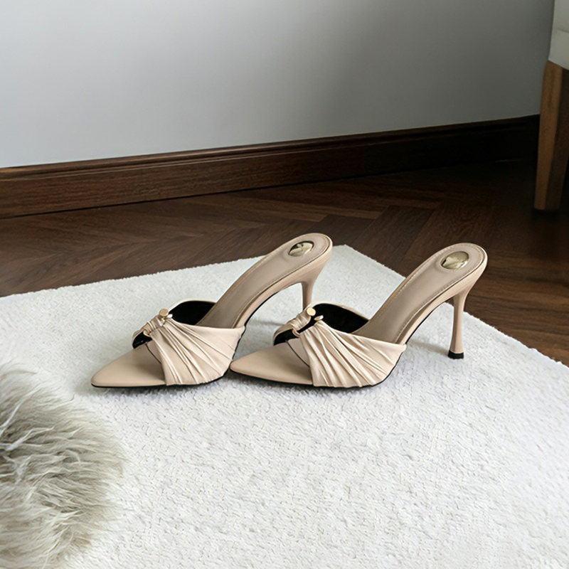 Nude Pointed-Toe Sandals for Women, 2026 New Style, Single Strap with Mesh Ruching, Open-Toe High Heels, Thin Heel, Outdoor Wear Sandals Nude Pointed-Toe Sandals for Women, 2026 New Style, Single Strap with Mesh Ruching, Open-Toe High Heels, Thin Heel, Outdoor Wear Sandals