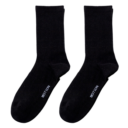 Men's Mid-Calf Seasonal Towel Socks Black and White Solid Color Mid-Calf Basketball Socks White Cotton Socks Short Calf Flat Socks