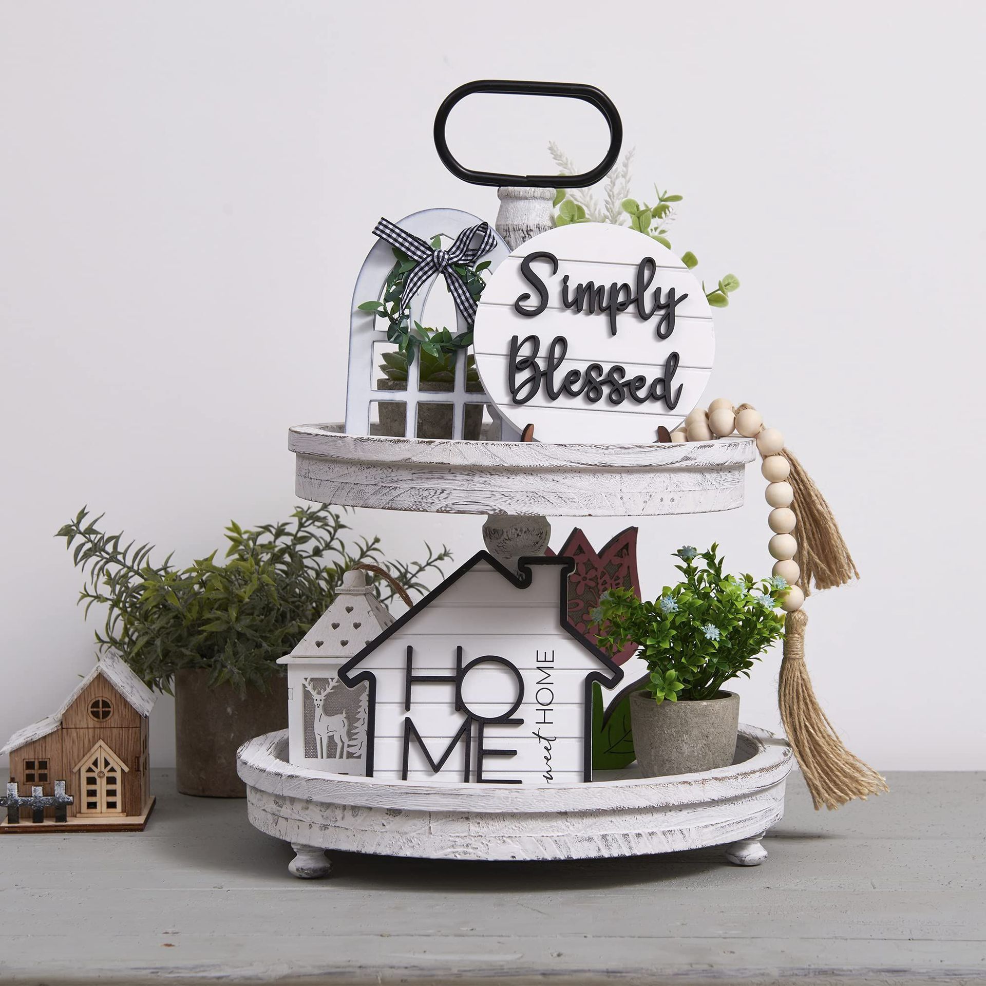 American style wooden countryside white layered tray farmhouse home kitchen decoration desktop craft pendant_voghion.com