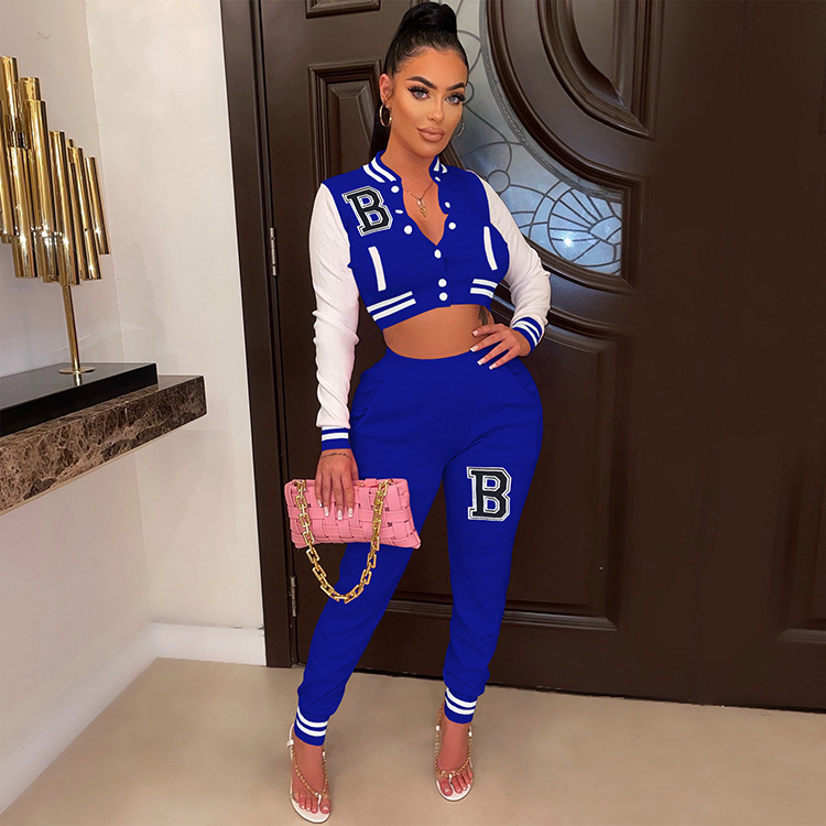 Moterų kelnės baseball uniformos kostiumas su raidėmis sportinis_voghion.com