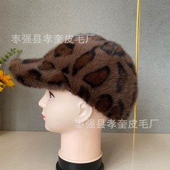 新款豹纹棒球帽批发秋冬季时尚百搭毛绒帽子洋气加厚保暖女鸭舌帽
