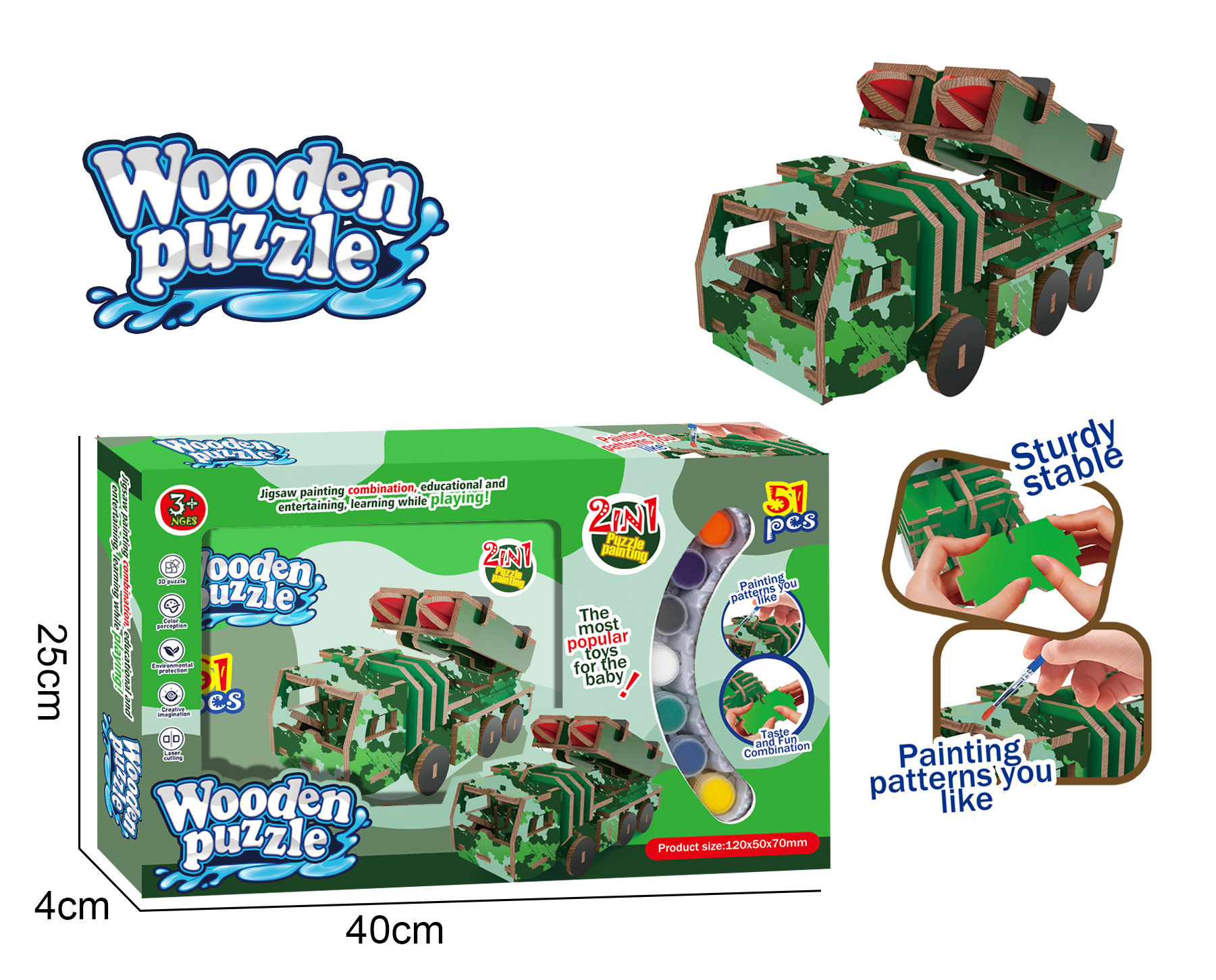 Puzzles de madera transfronterizos DIY 2 en 1 colorido graffiti puzzle puzzle juguetes de regalo para niños regalos lotes