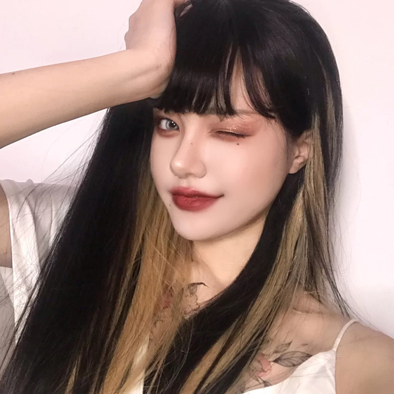 Wig Women's Cartoon Bangs Long Straight Hair Hanging Ear Dye Gradient Linen Color Natural Fluffy Internet Red Long Hair Chemical Fiber Headgear Wig Women's Cartoon Bangs Long Straight Hair Hanging Ear Dye Gradient Linen Color Natural Fluffy Internet Red Long Hair Chemical Fiber Headgear