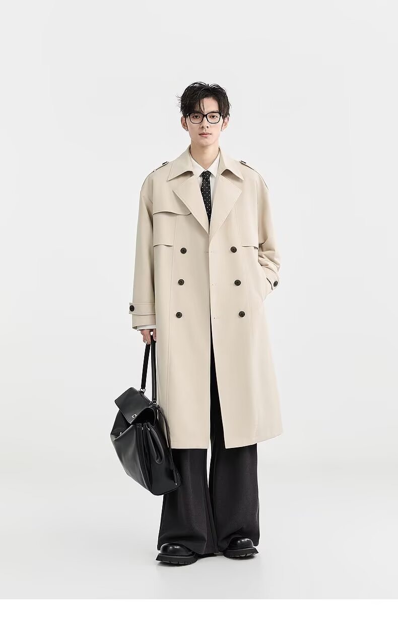 High-end Cthulhu-inspired British-style trench coat for men, mid-length over-the-knee German-style Balmaken coat for spring and autumn.