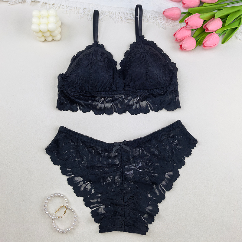 Bra de encaje francés de belleza de espalda femenina se reúne con ropa interior elástica alta ropa interior transpirable dos piezas