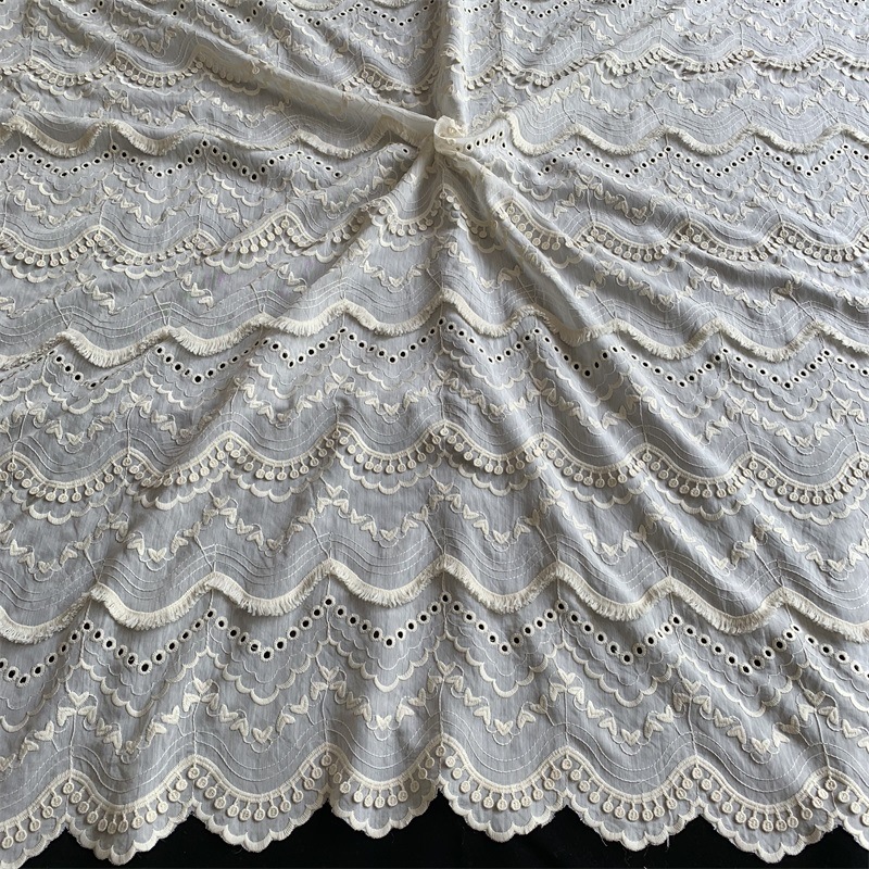 Lily leaf edge wavy 3D embroidery silk fabric lace edge material women's tablecloth embroidered fabric width 132cm