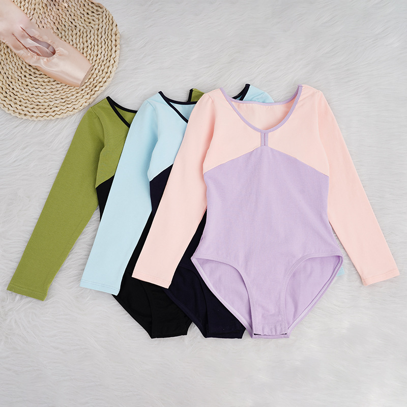 Traje de baile para niños Traje de entrenamiento de manga larga Traje de una pieza a juego de color de ballet para niñas Traje en forma de baile Traje de gimnasia de prueba de arte