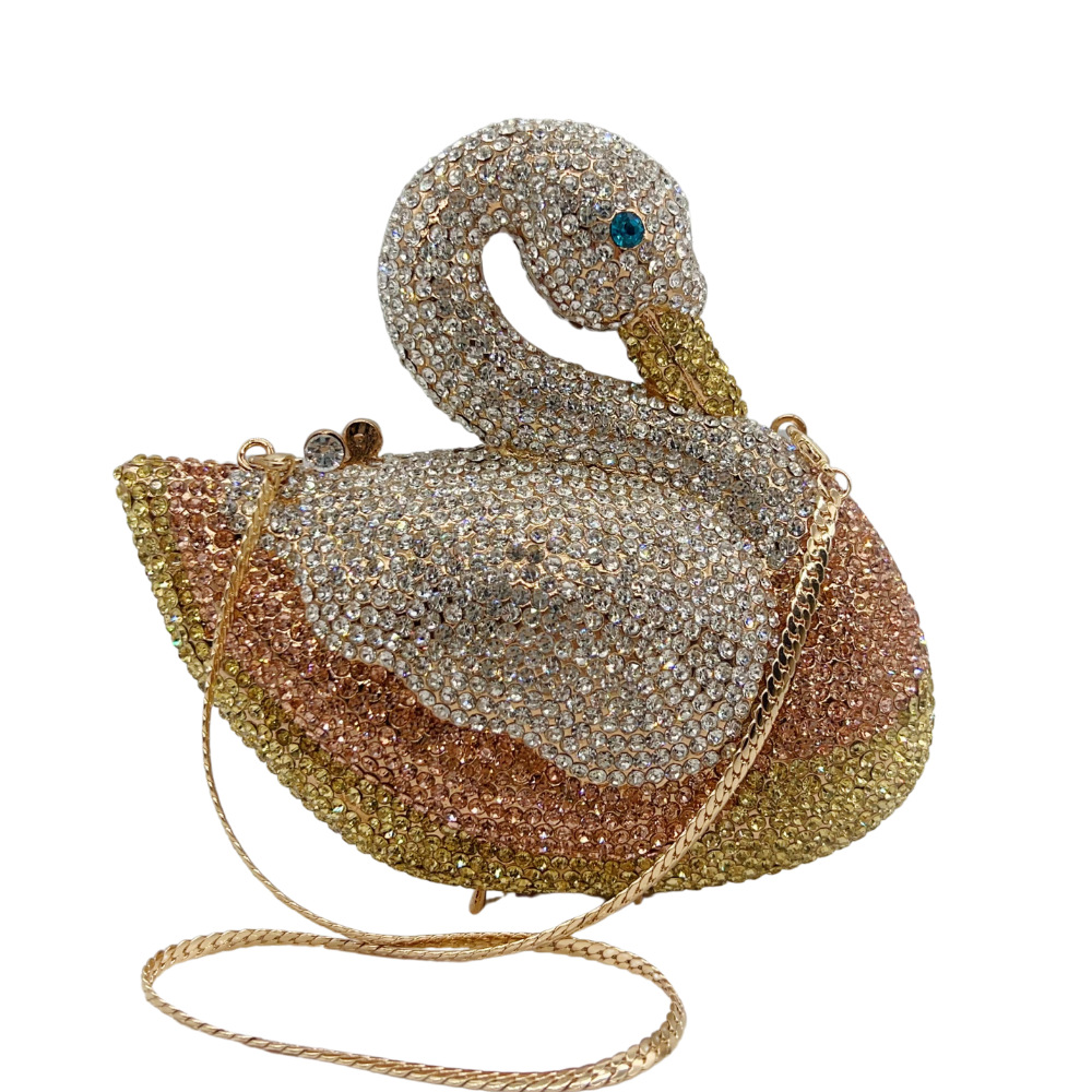 Túi clutch dạ hội đính đá pha lê hình thiên nga cao cấp — Màu hồng, Màu đen, vàng sâm banh, Màu bạc chi tiết 3