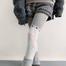 秋冬复古撞色拼接连裤袜女费尔岛加厚保暖氛围感雪花点点打底裤袜