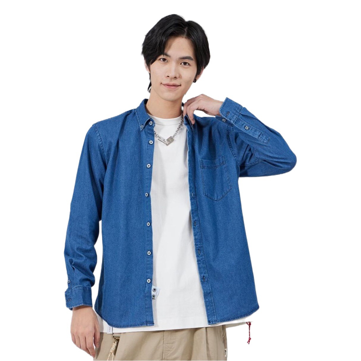 東雨メンズ秋冬デニム長袖シャツメンズカーディガンシャツスリムフィット和風カジュアルジャケットメンズ在庫卸売