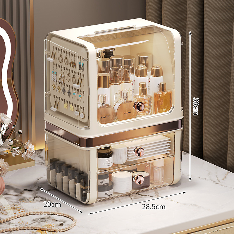 Caja de almacenamiento de cosméticos de escritorio multifuncional dividida en secciones estante de almacenamiento a prueba de polvo tipo cajón máscara de lápiz labial caja de almacenamiento